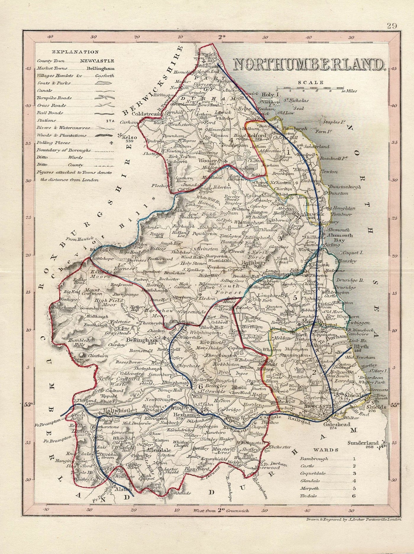 Northumberland antique map 1845