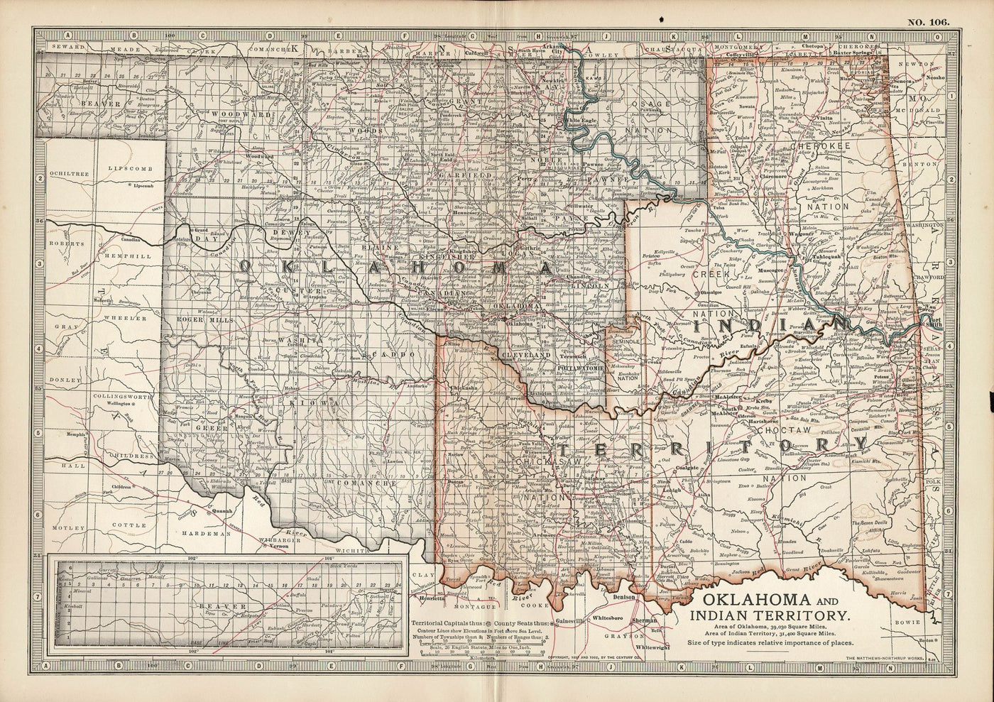 Oklahoma & Indian Territory antique map Encyclopaedia Britannica 1903