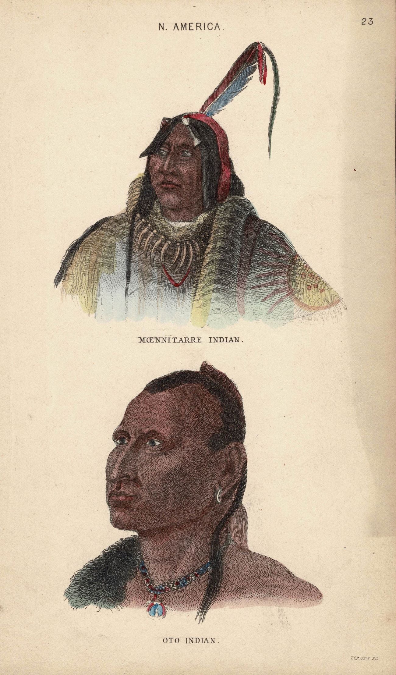 Oto and Hidatsa (Hidatsa) Native Americans antique print 1852