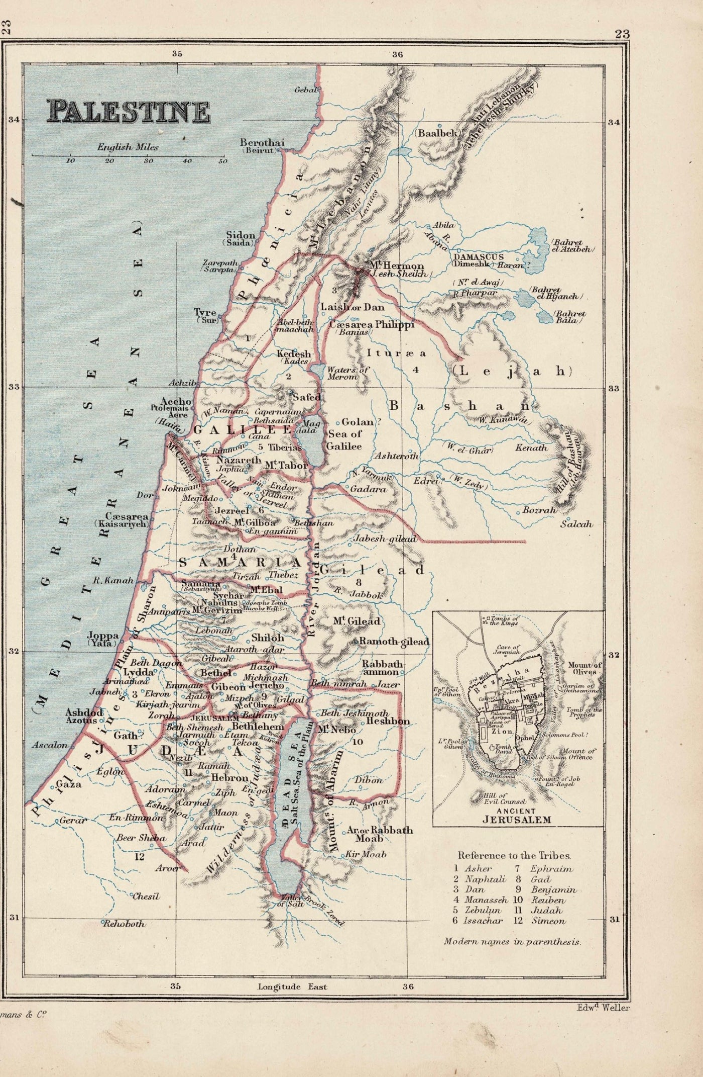 Palestine antique map 1873