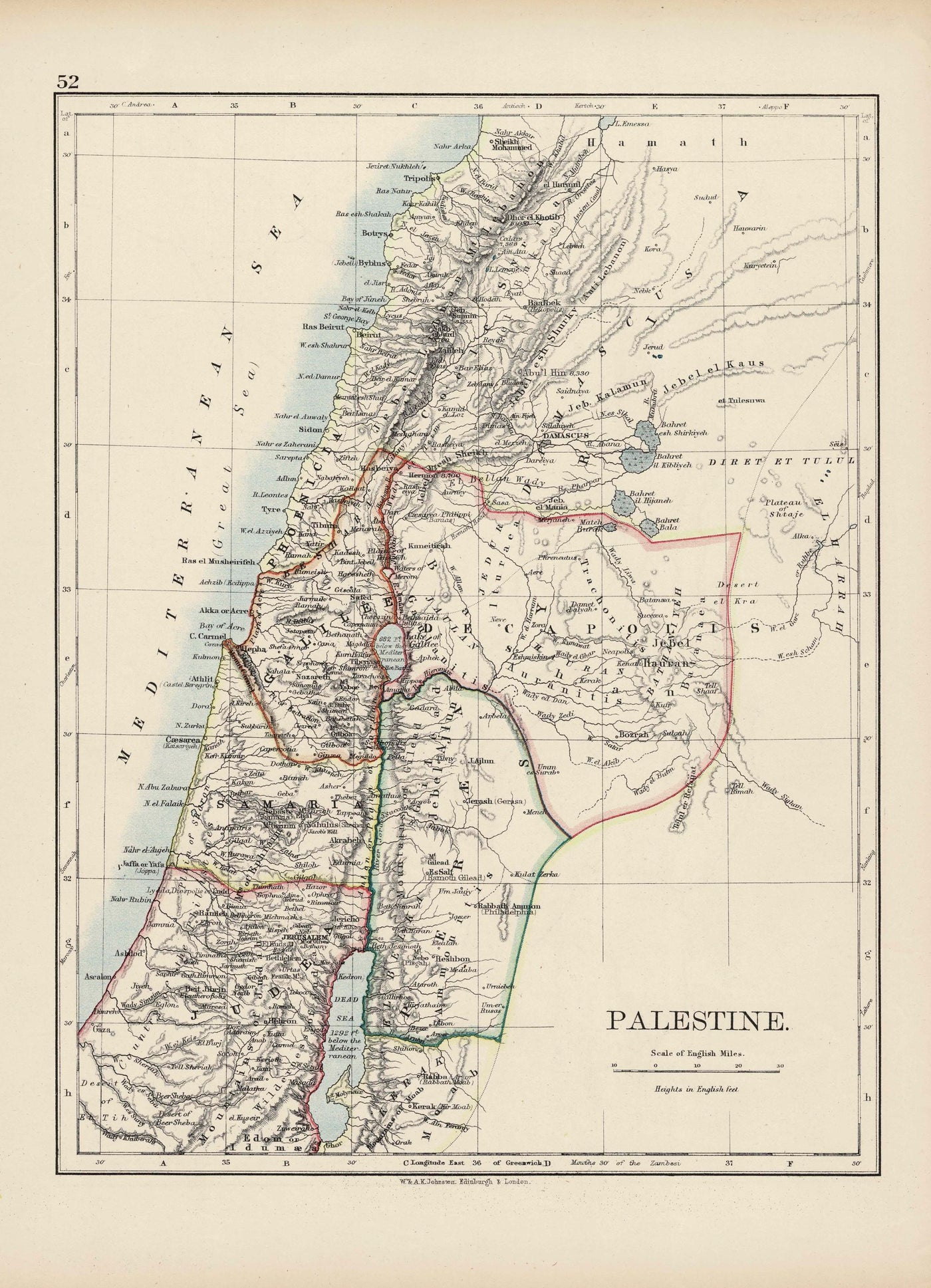 Palestine antique map published 1896