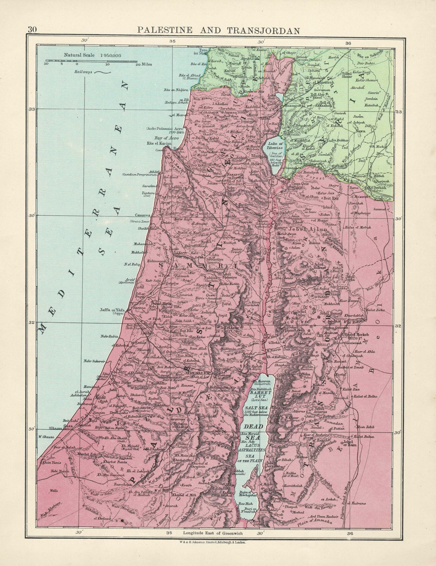 Palestine and Transjordan antique map 1937