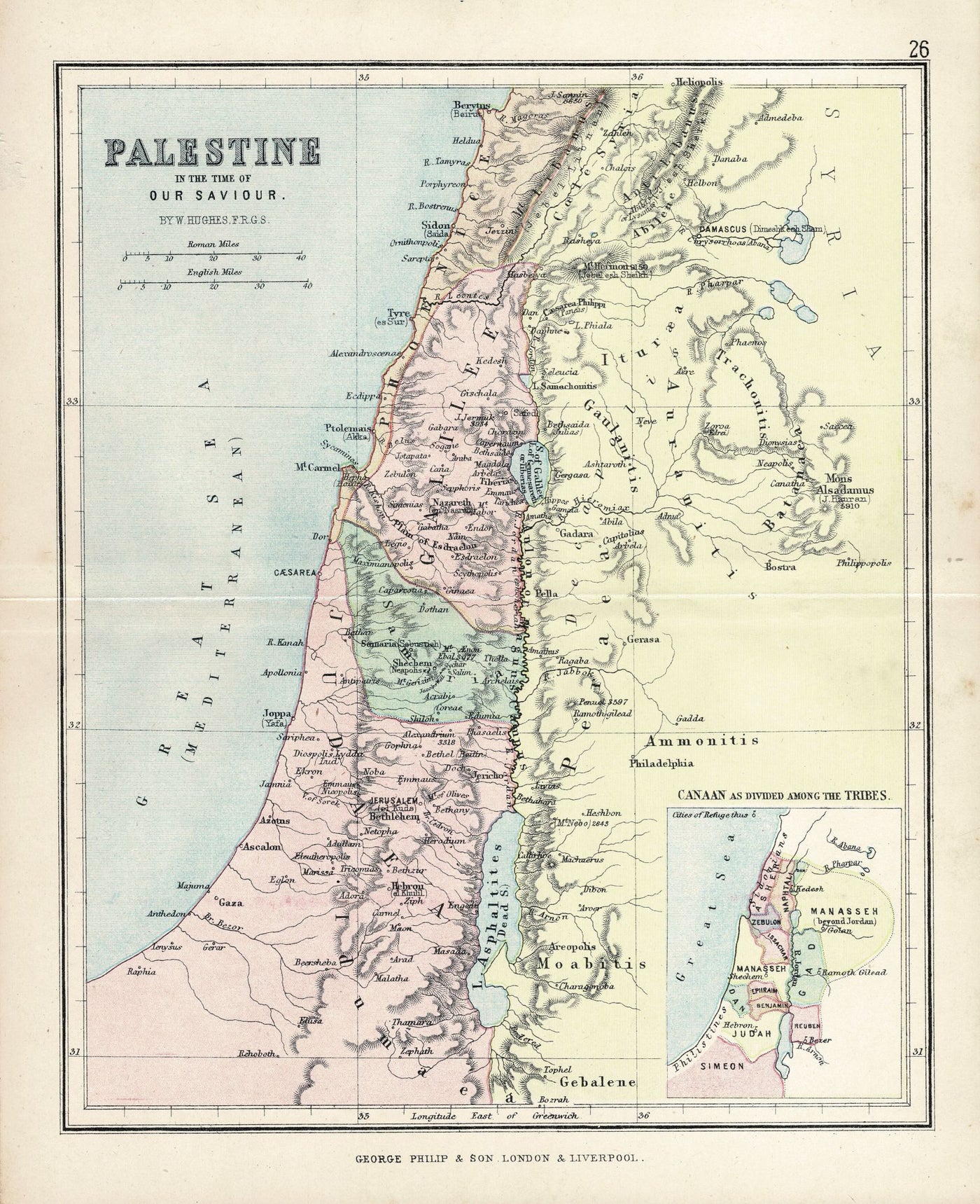 Palestine in the time of our Saviour antique map