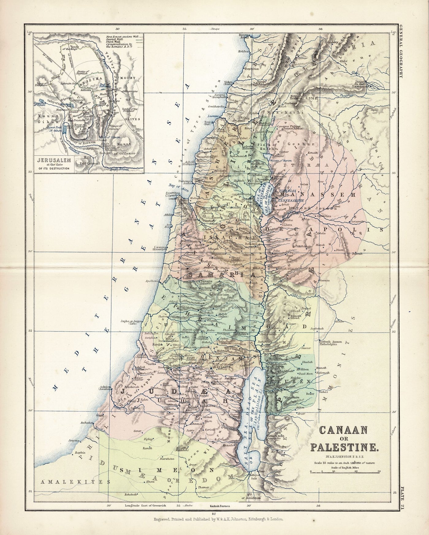 Palestine or Canaan antique map