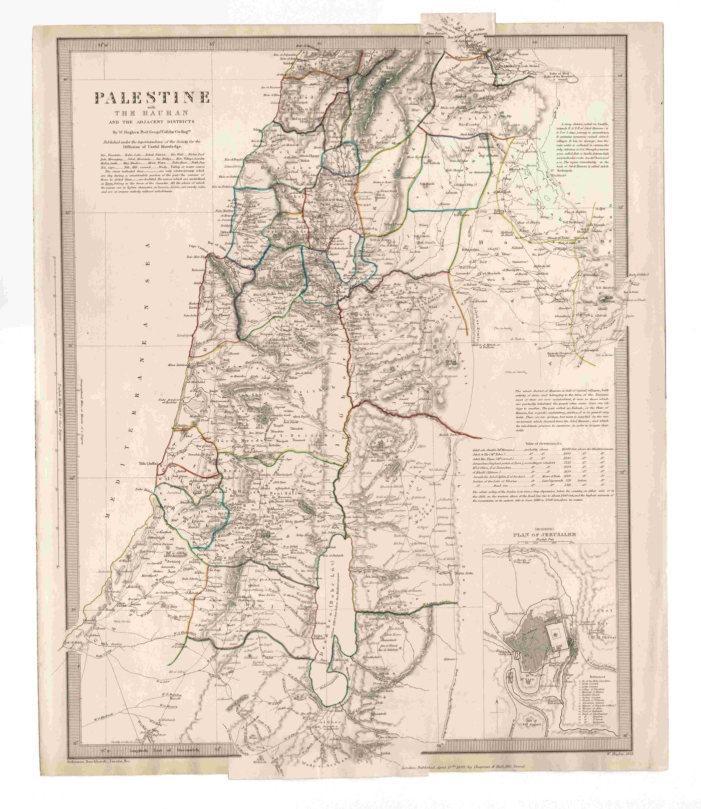 Palestine with the Hauran  antique map published 1843