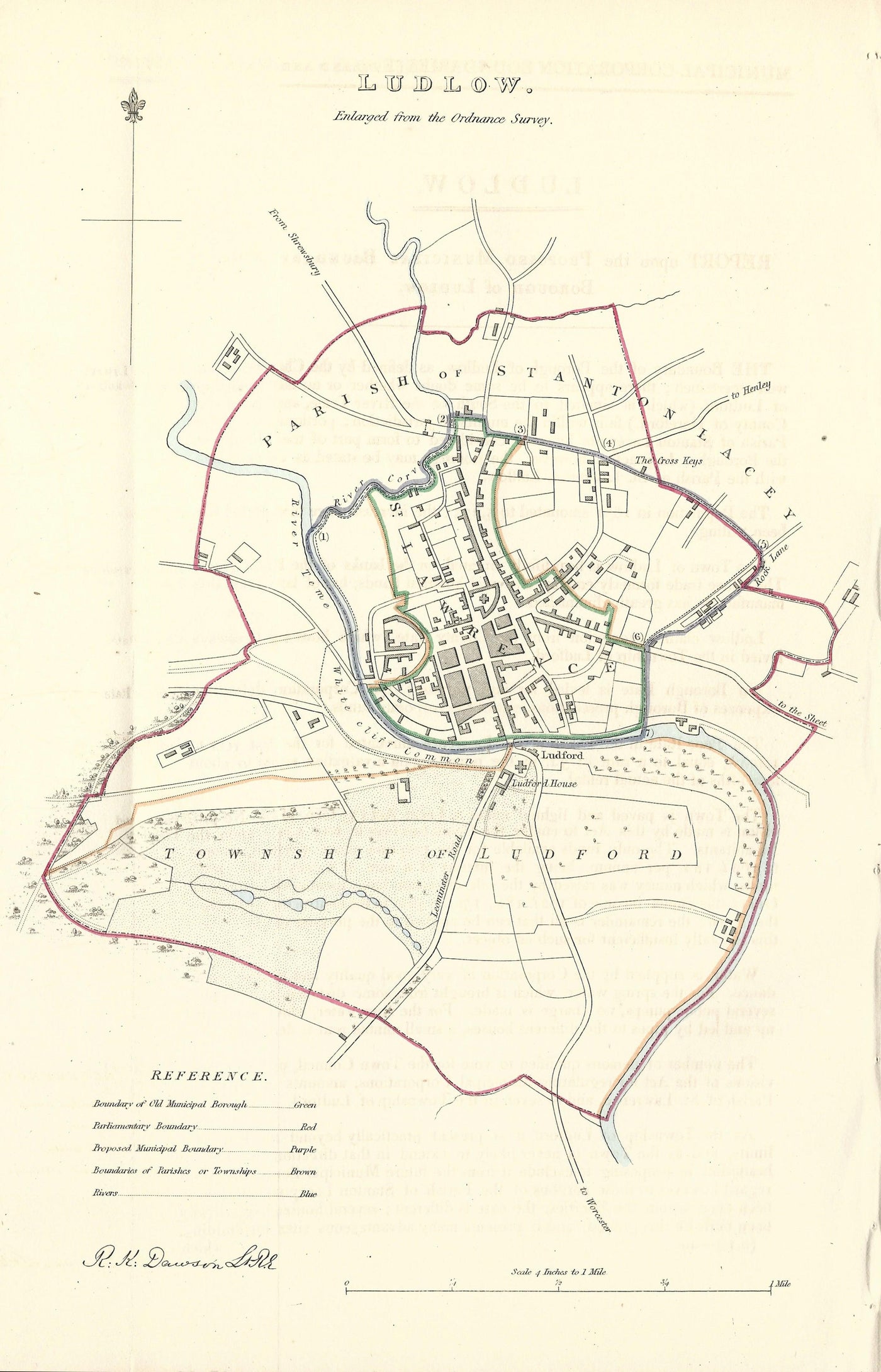 Ludlow Shropshire Ordnance Survey 1837 Boundary Commission Report antique map