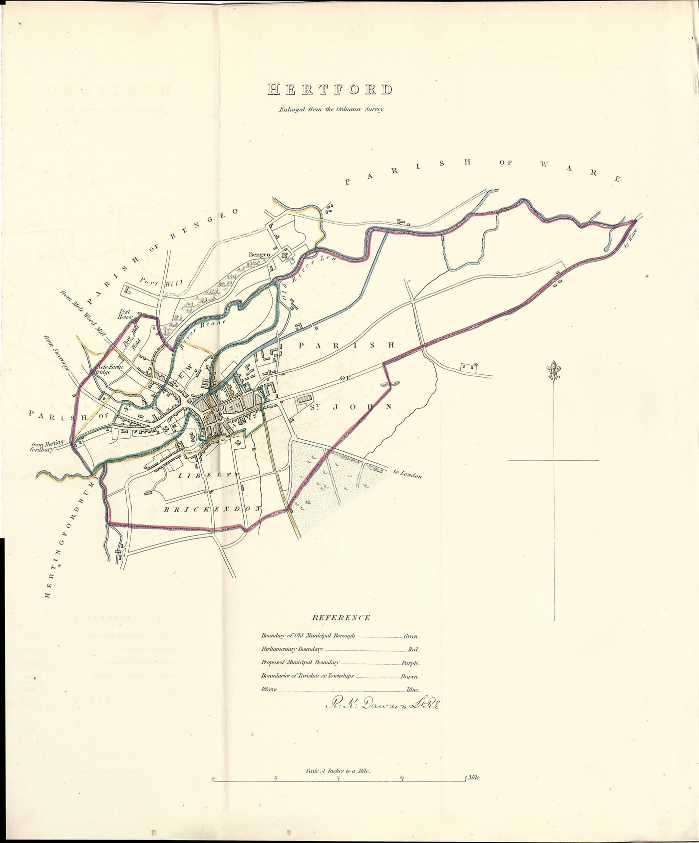 Hertford Ordnance Survey antique map 1837