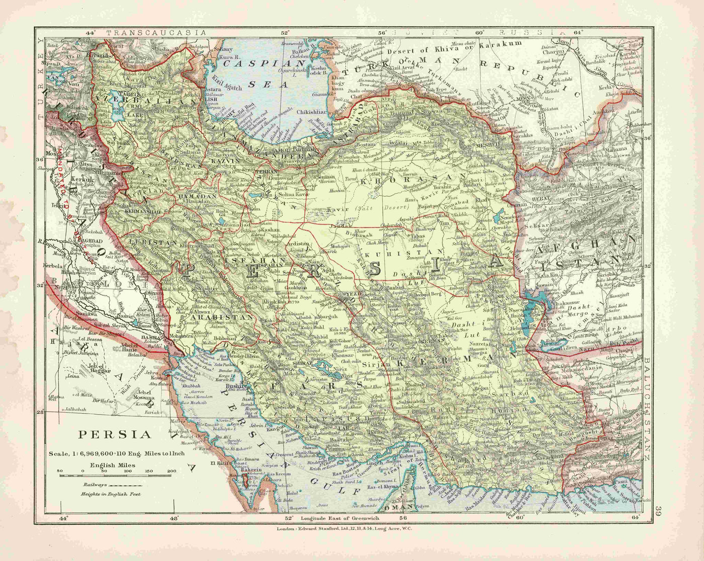 Persia (Iran) antique map published 1926