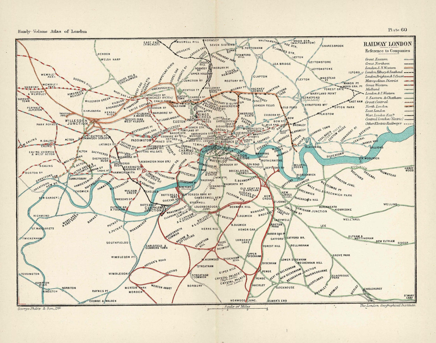 Londons Railways antique map 1907