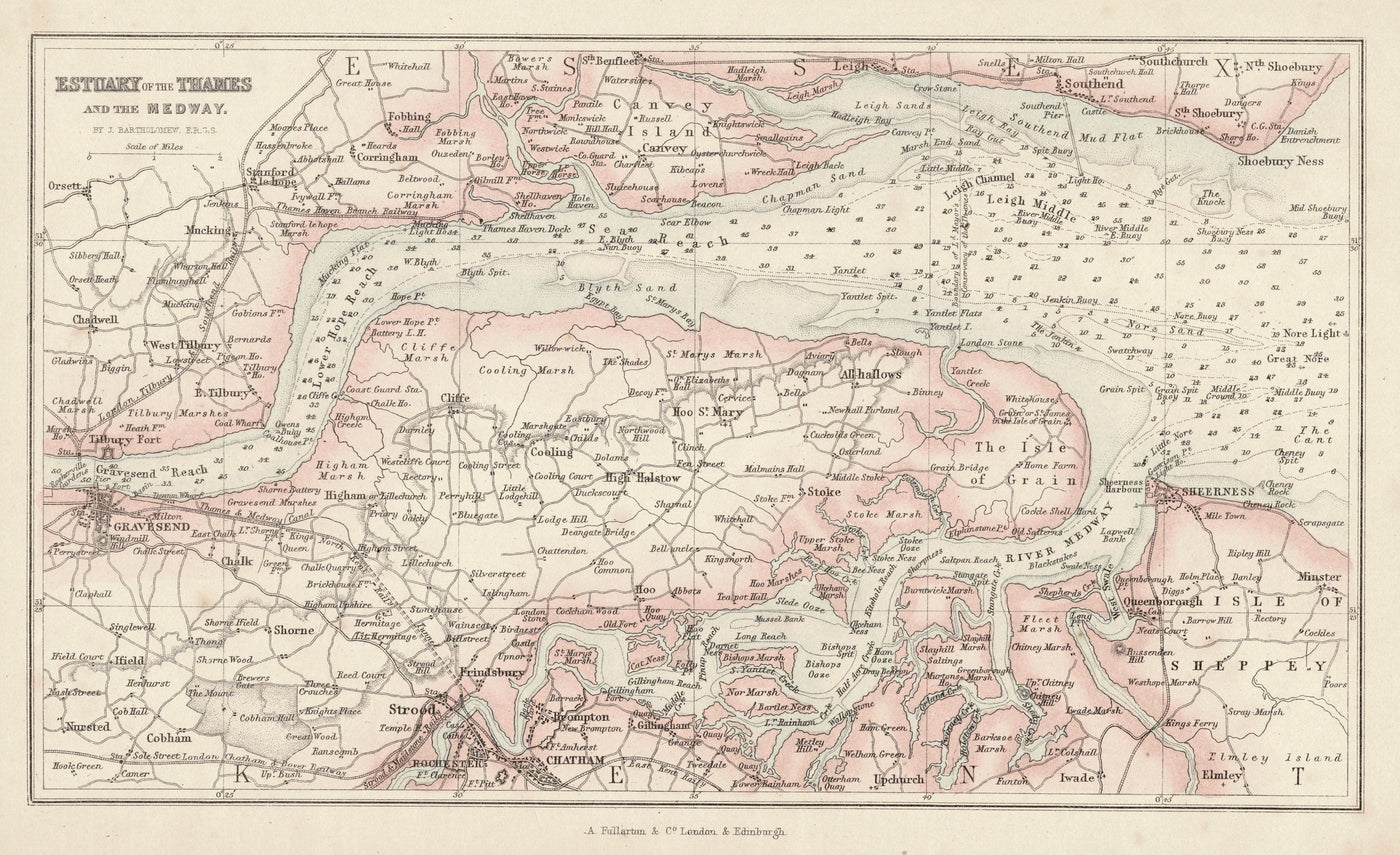 River Thames and Medway Estuary antique map c.1870