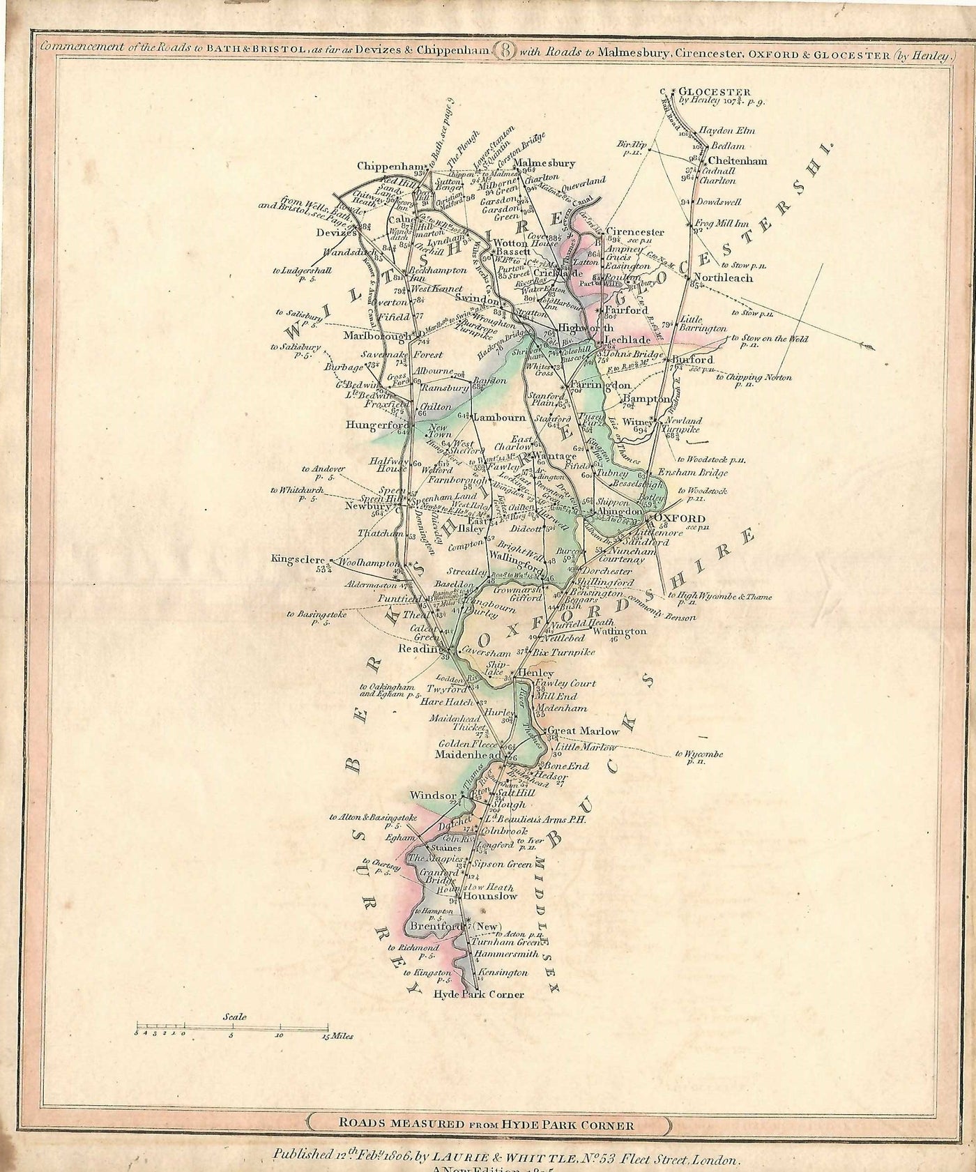 Chippenham Malmesbury Gloucester London antique road map