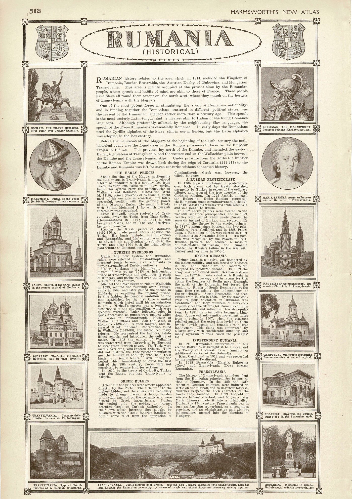 Roumania, An Atlas of the Great War, published 1920.