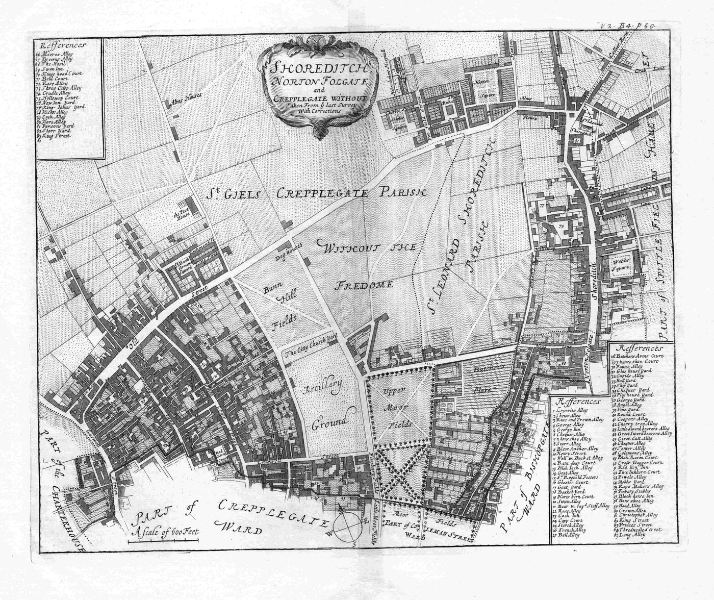 Shoreditch Norton Folgate antique map 1720