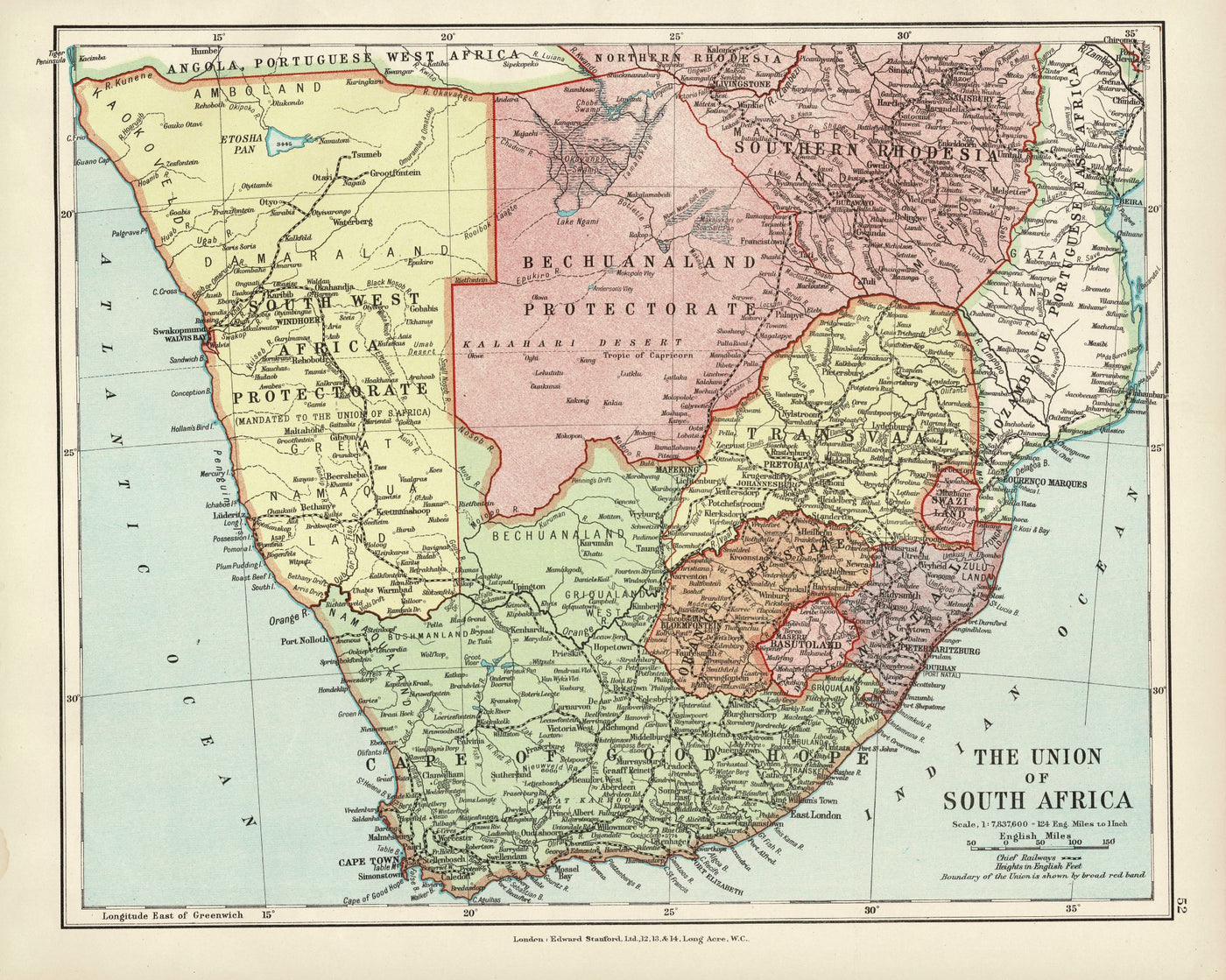 South Africa antique map published 1926