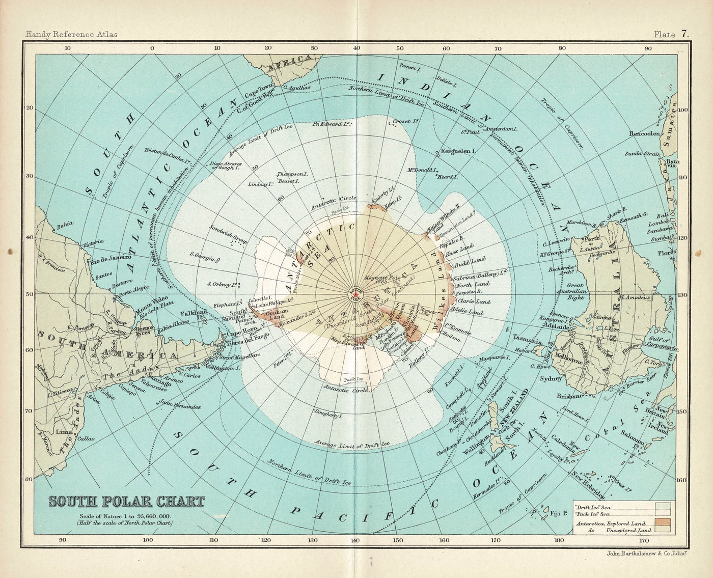 South Polar Chart antique map published 1898