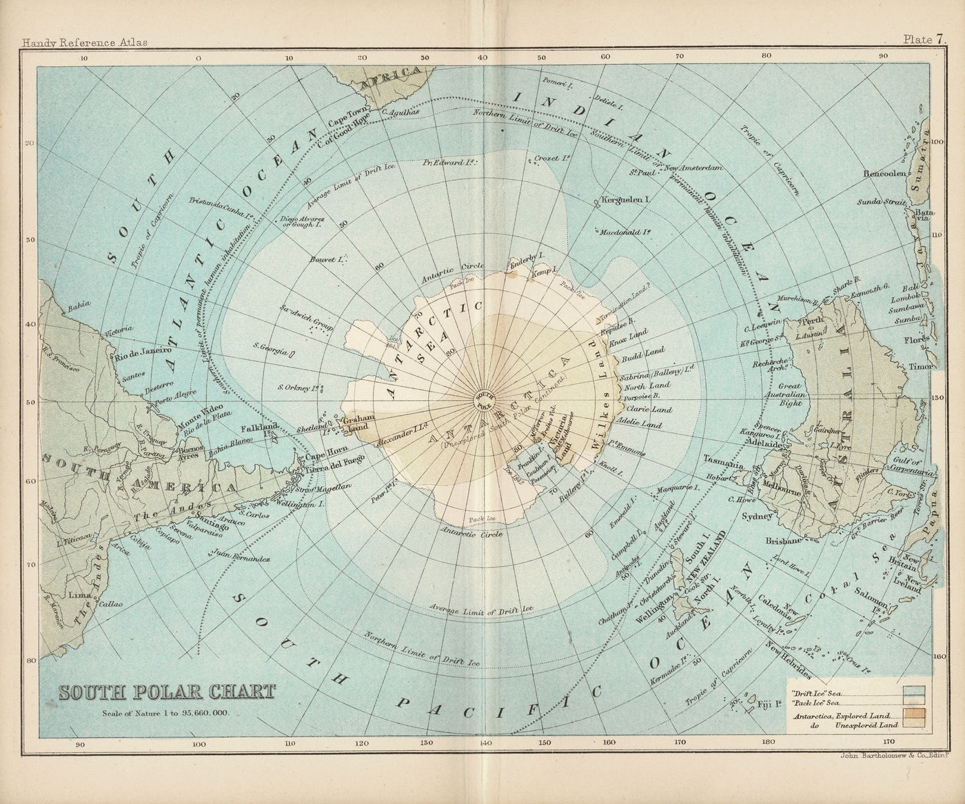 South Polar Chart (Antarctica) antique map 1890