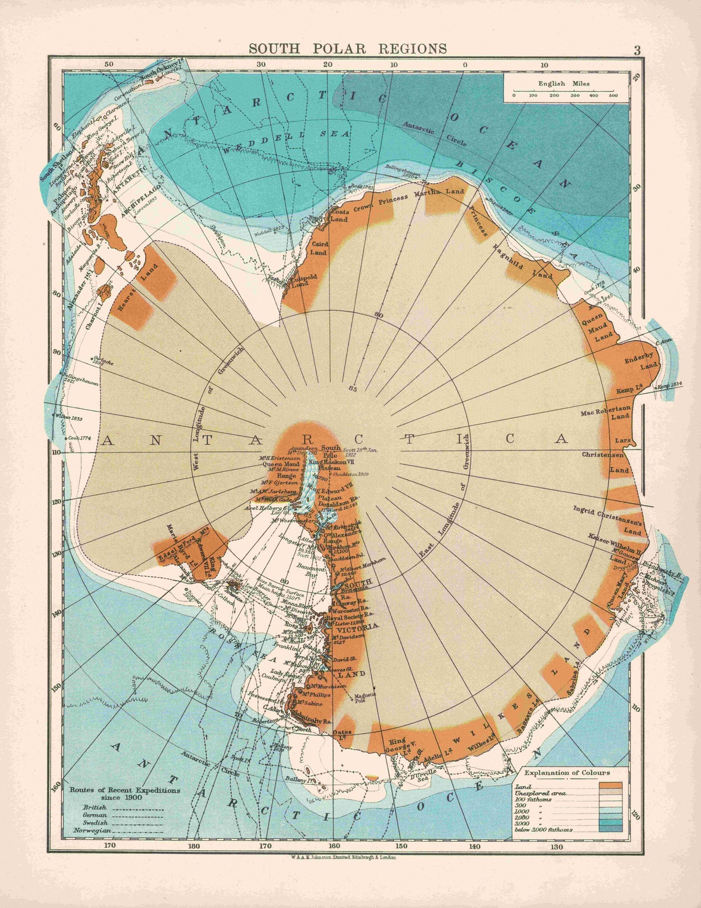 South Polar Region (Antarctica) antique map 1937