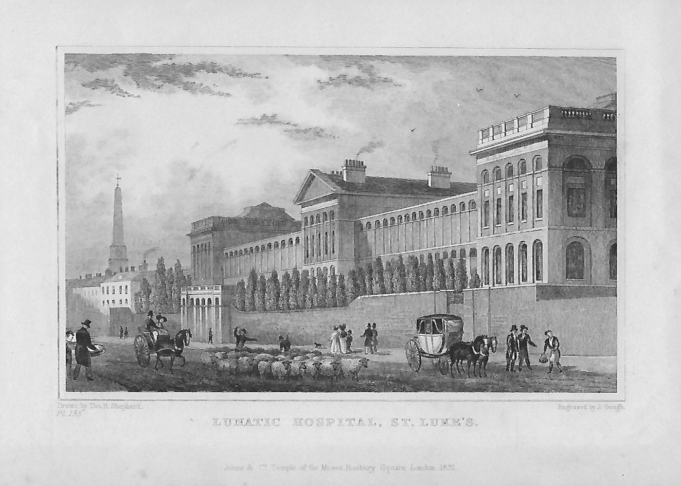 St Luke's Hospital Old Street London antique print 1830