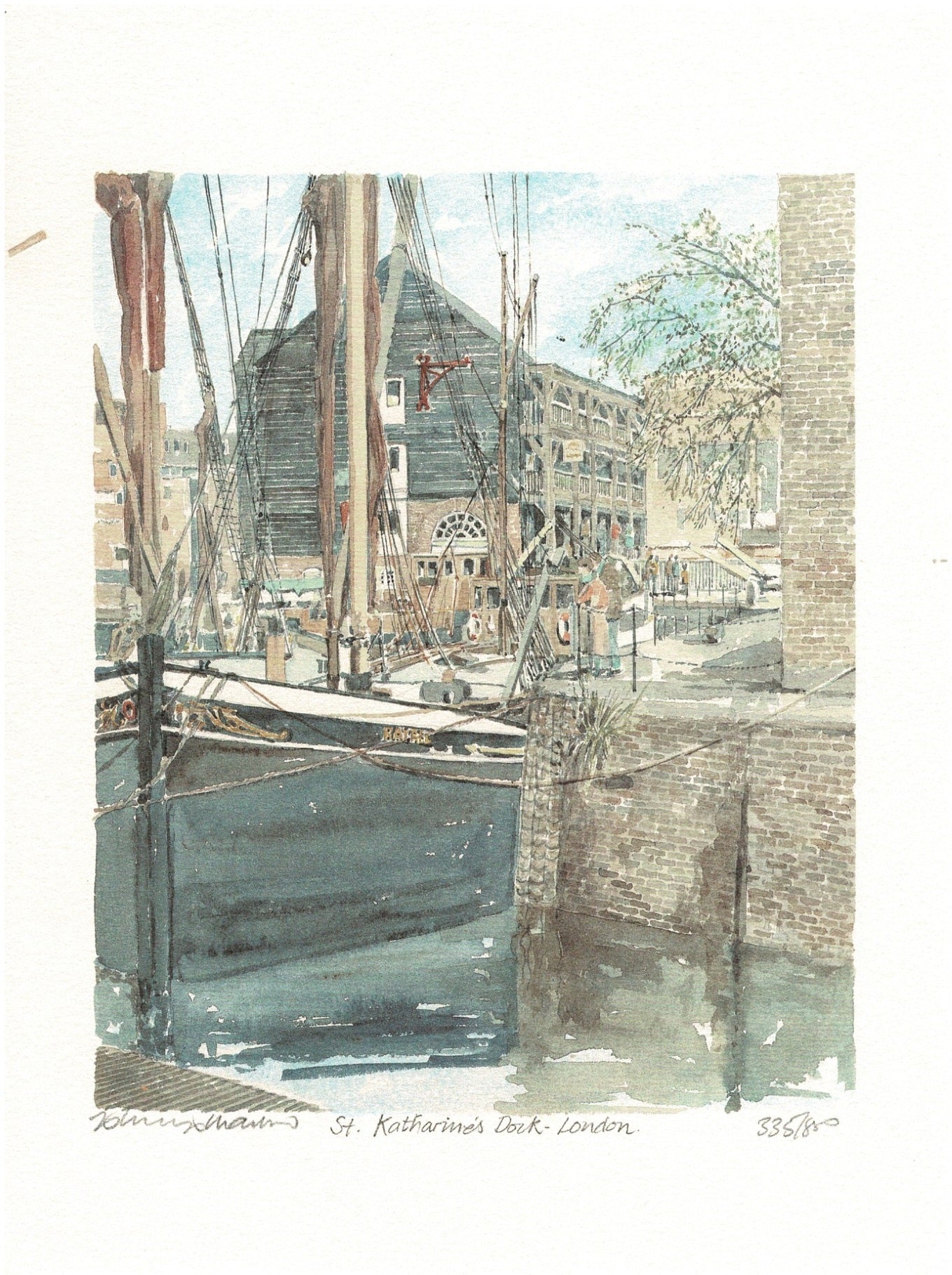 St Katherine's Dock signed print by Glyn Martin