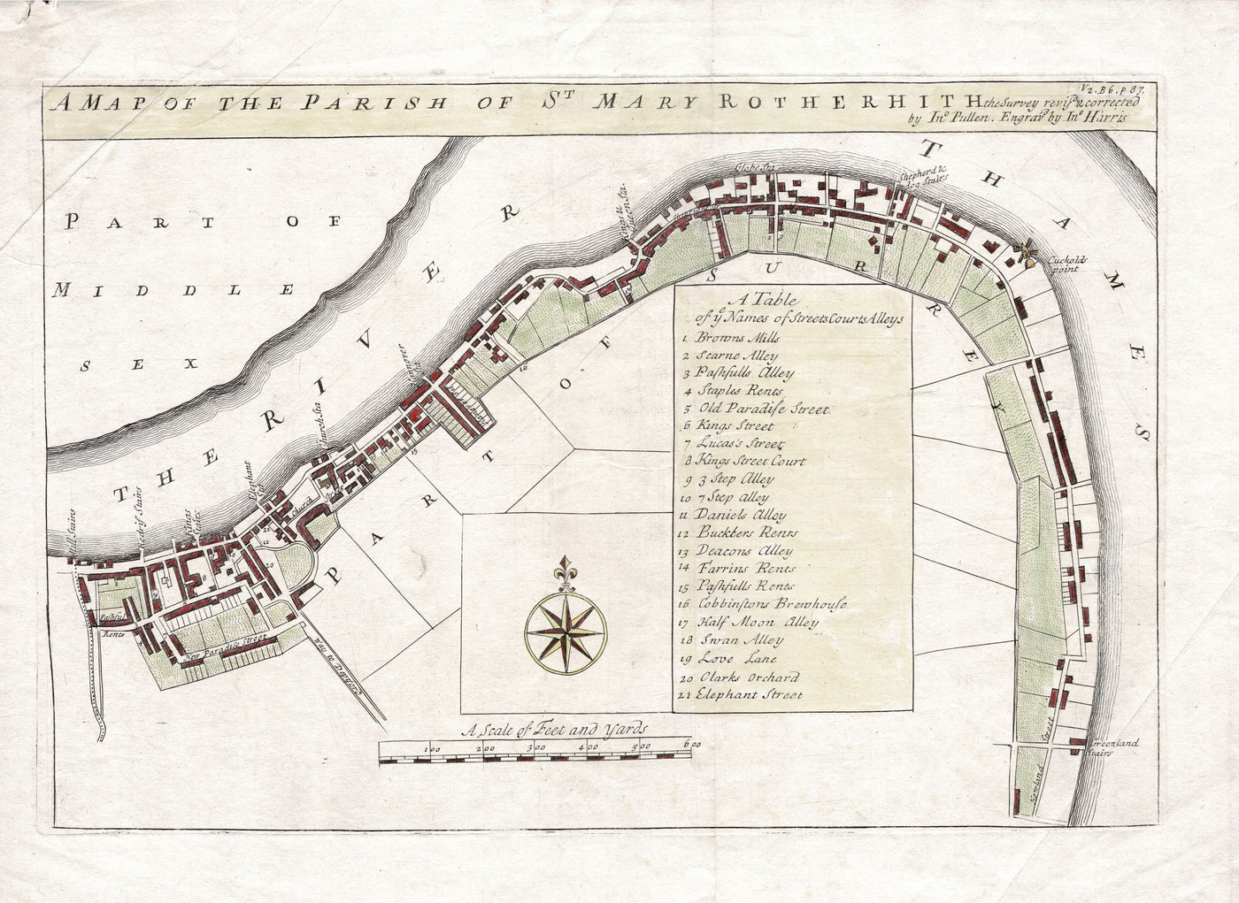 Rotherhithe antique map from Stow's Survey of London 1720