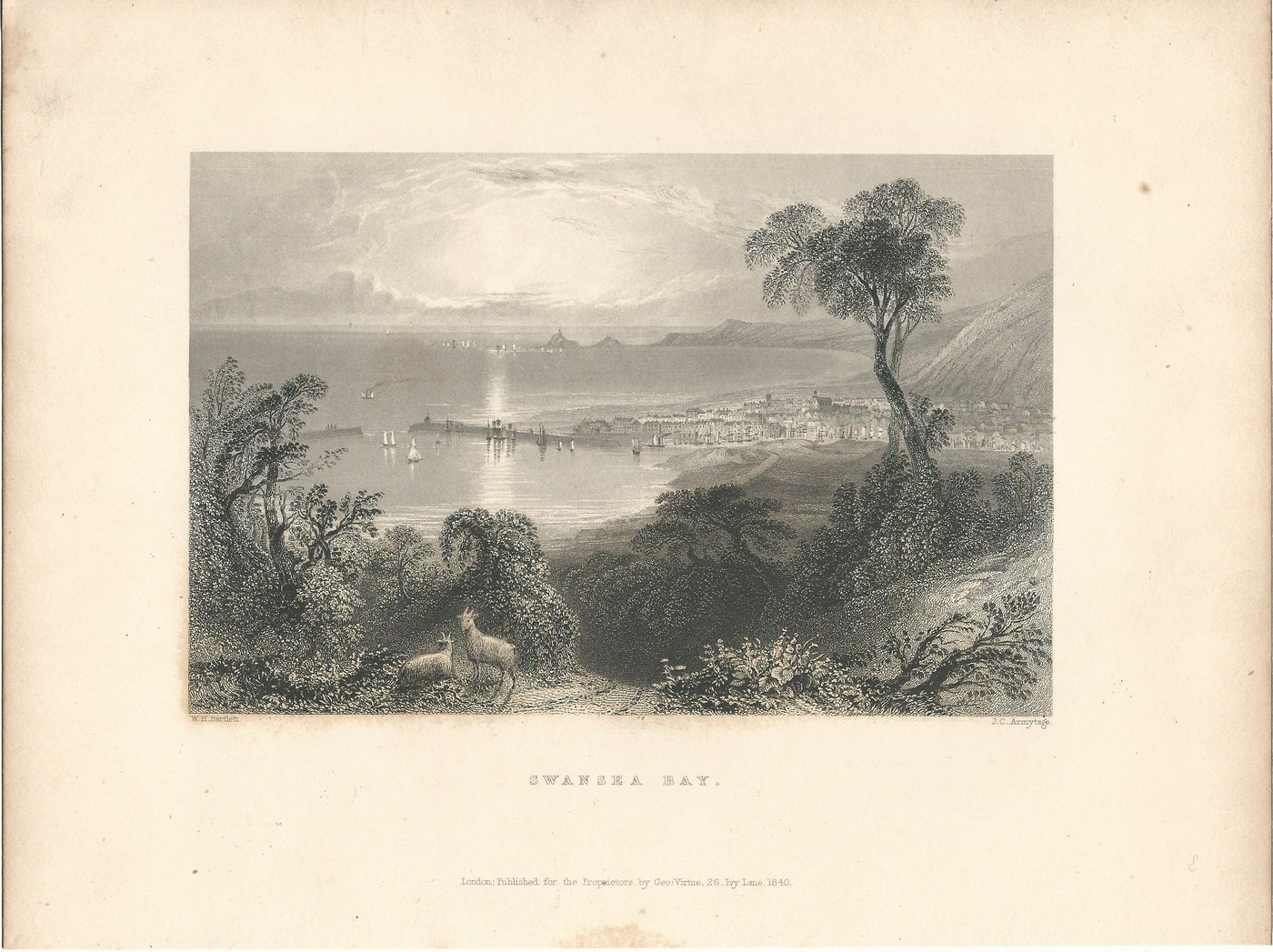 Swansea Bay Wales Cymru antique print 1844