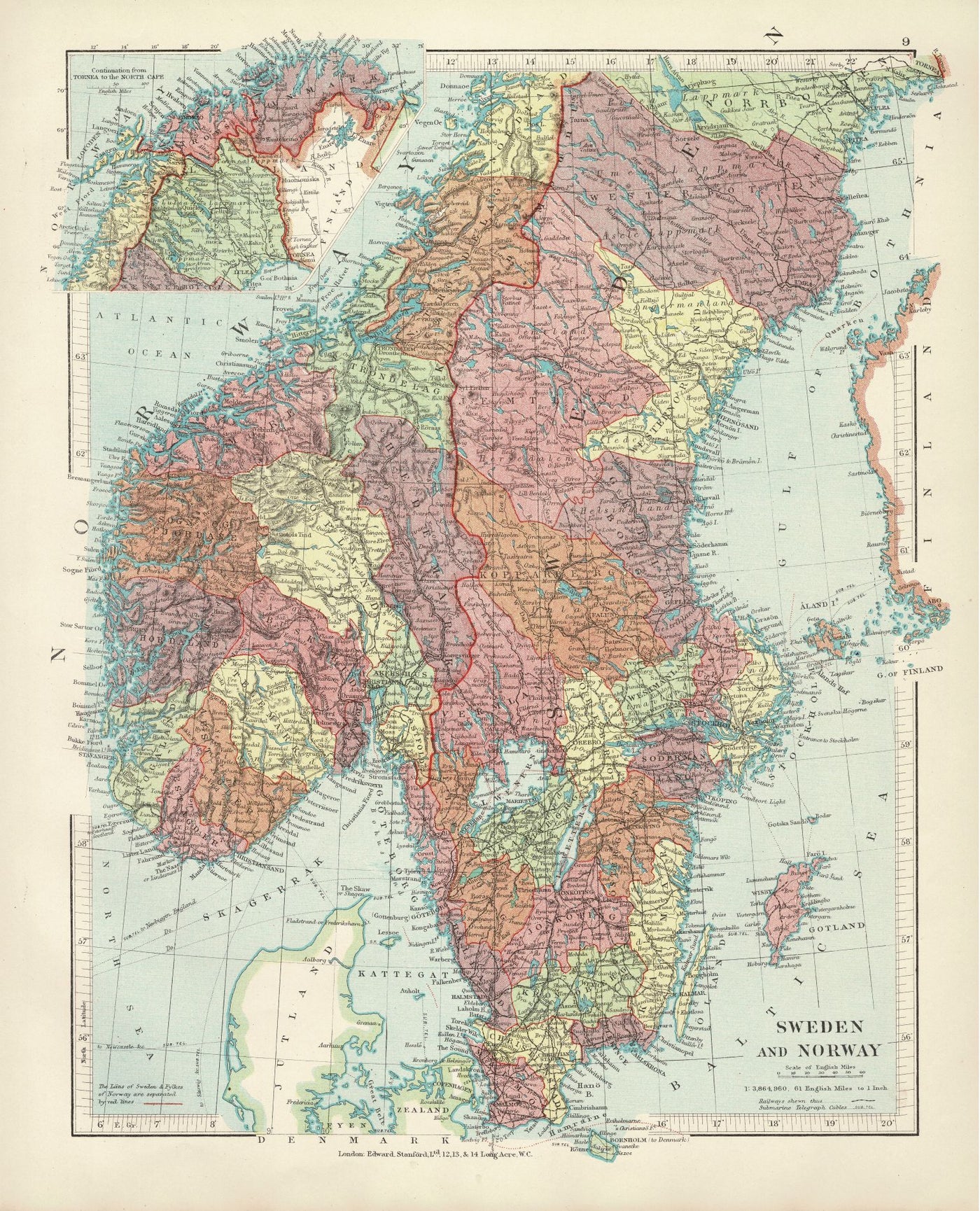 Sweden and Norway antique map 1926