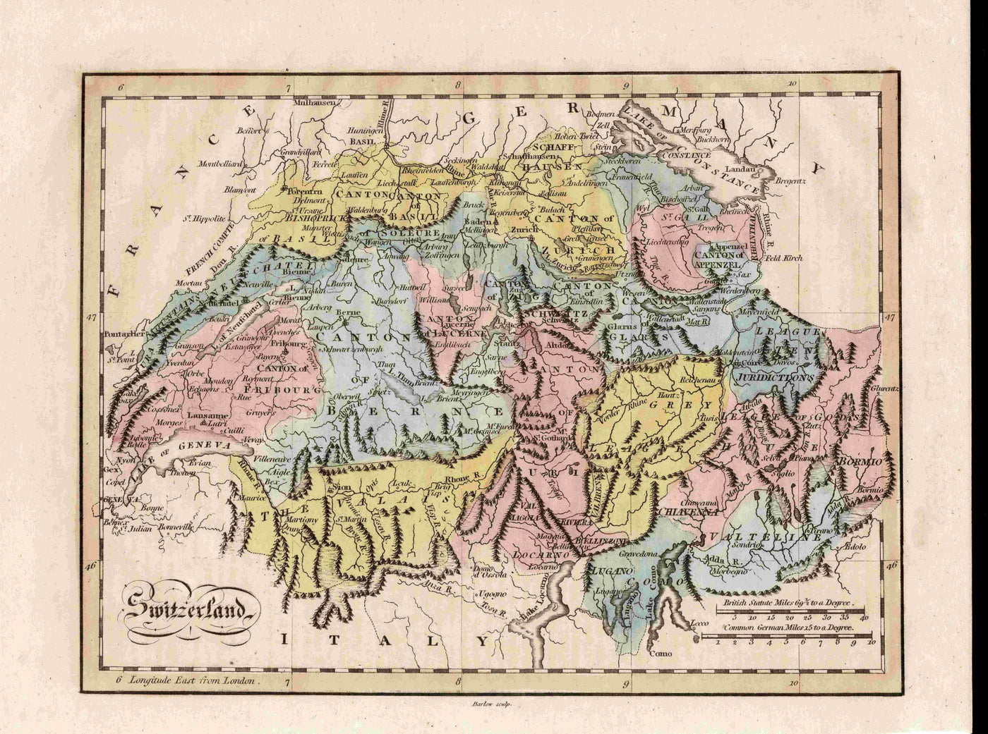 Switzerland antique map published 1815