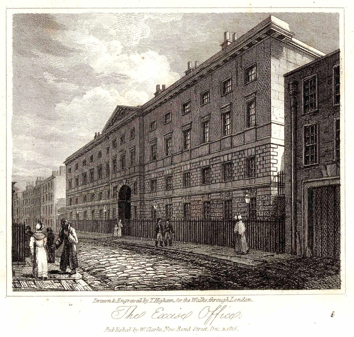 The Excise Office Broad Street London antique print 1817