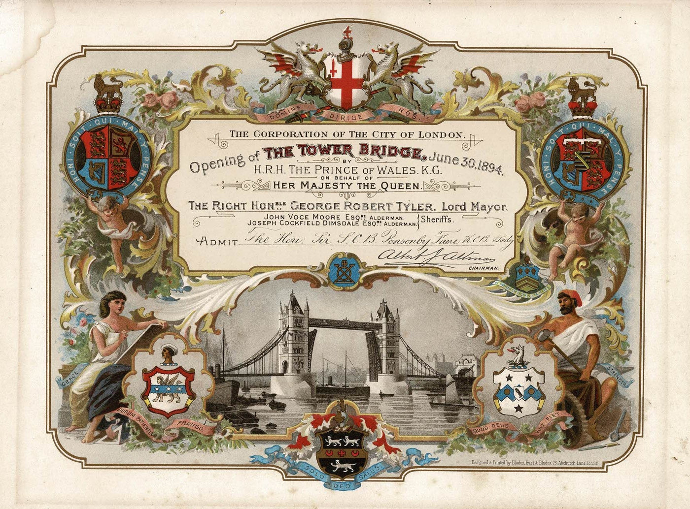 Tower Bridge original invitation to the official opening by the Prince of Wales