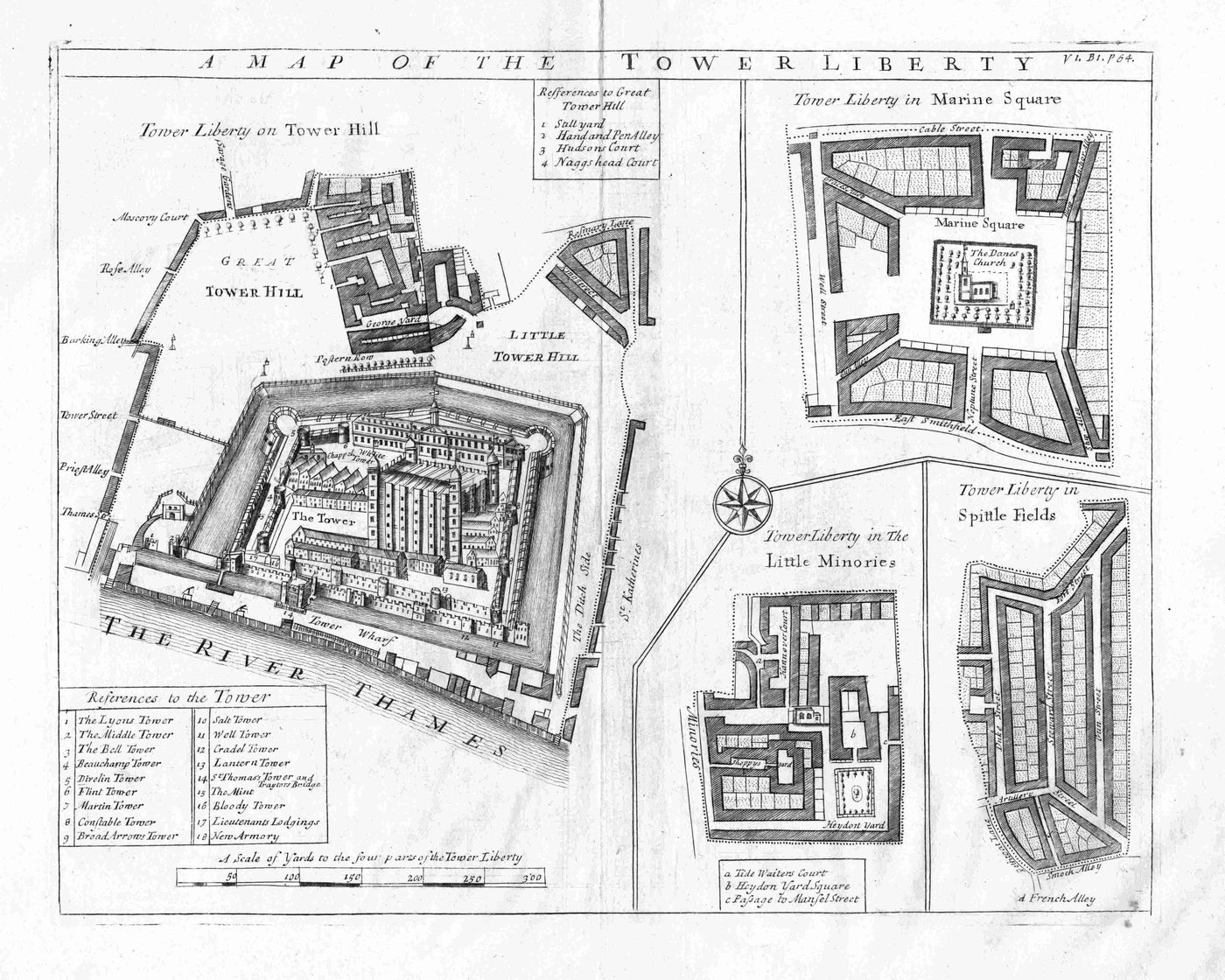 Tower Liberty (Tower of London) antique map 1720