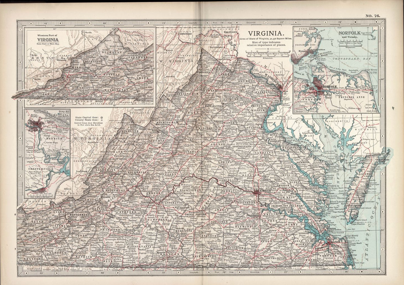 Virginia United States from Encyclopaedia Britannica 1903 antique map