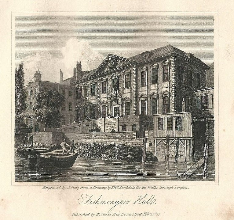 Fishmongers Hall antique print 1817