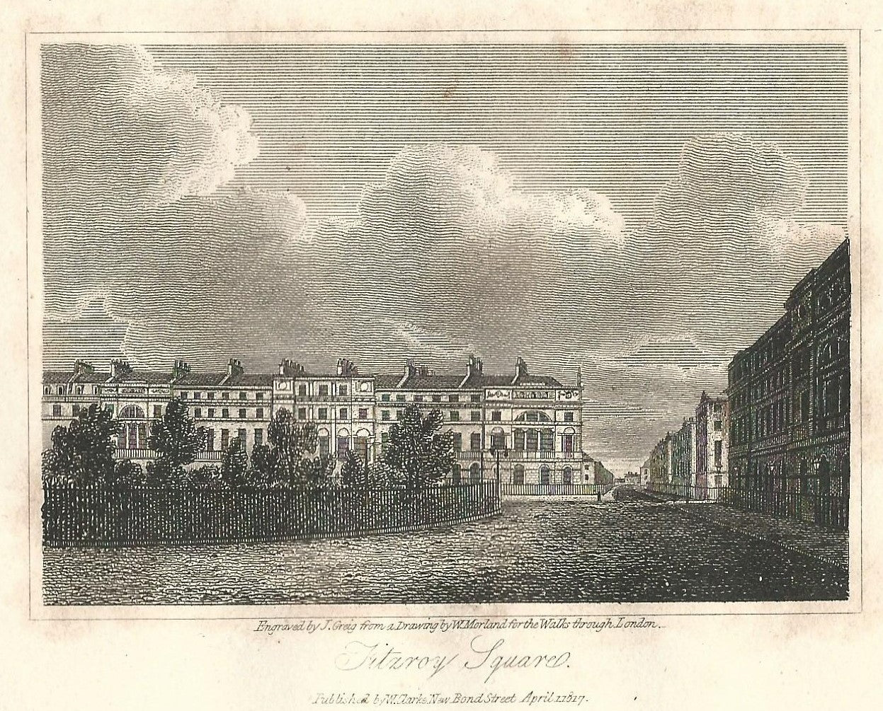 Fitzroy Square Camden antique print published 1817