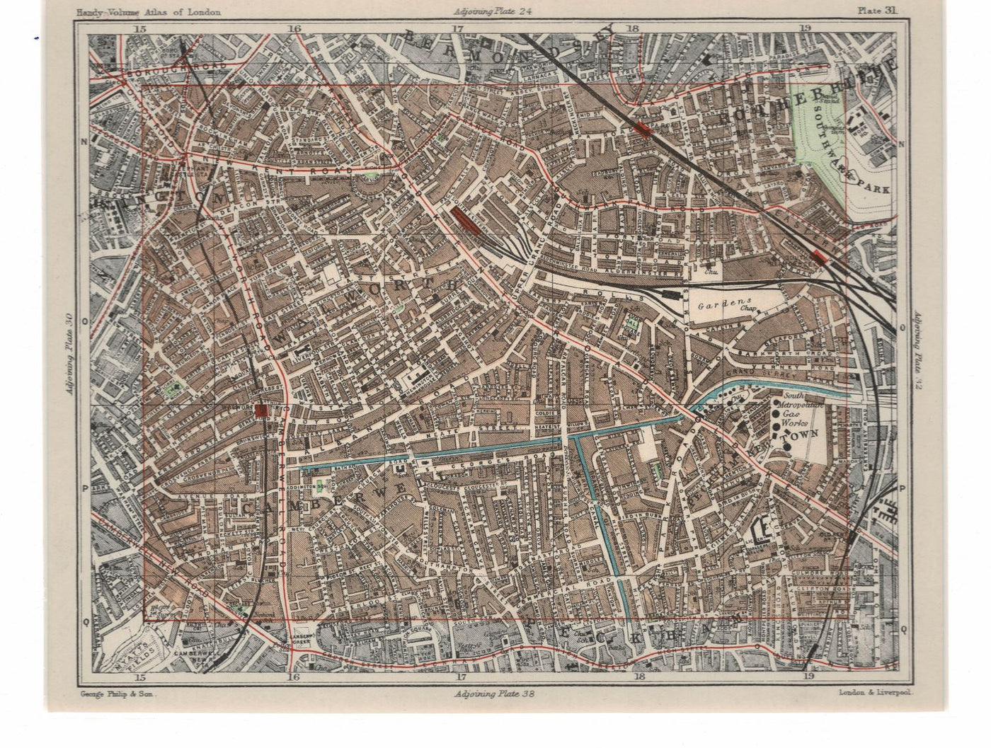 Southwark, South East London, Antique Map, 1900