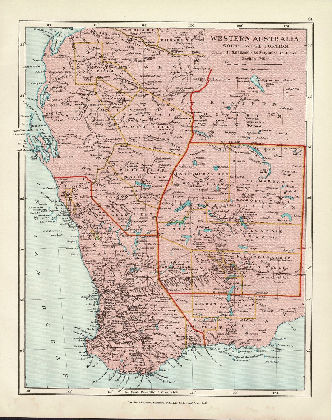 Australia Western Goldfields antique map 1926