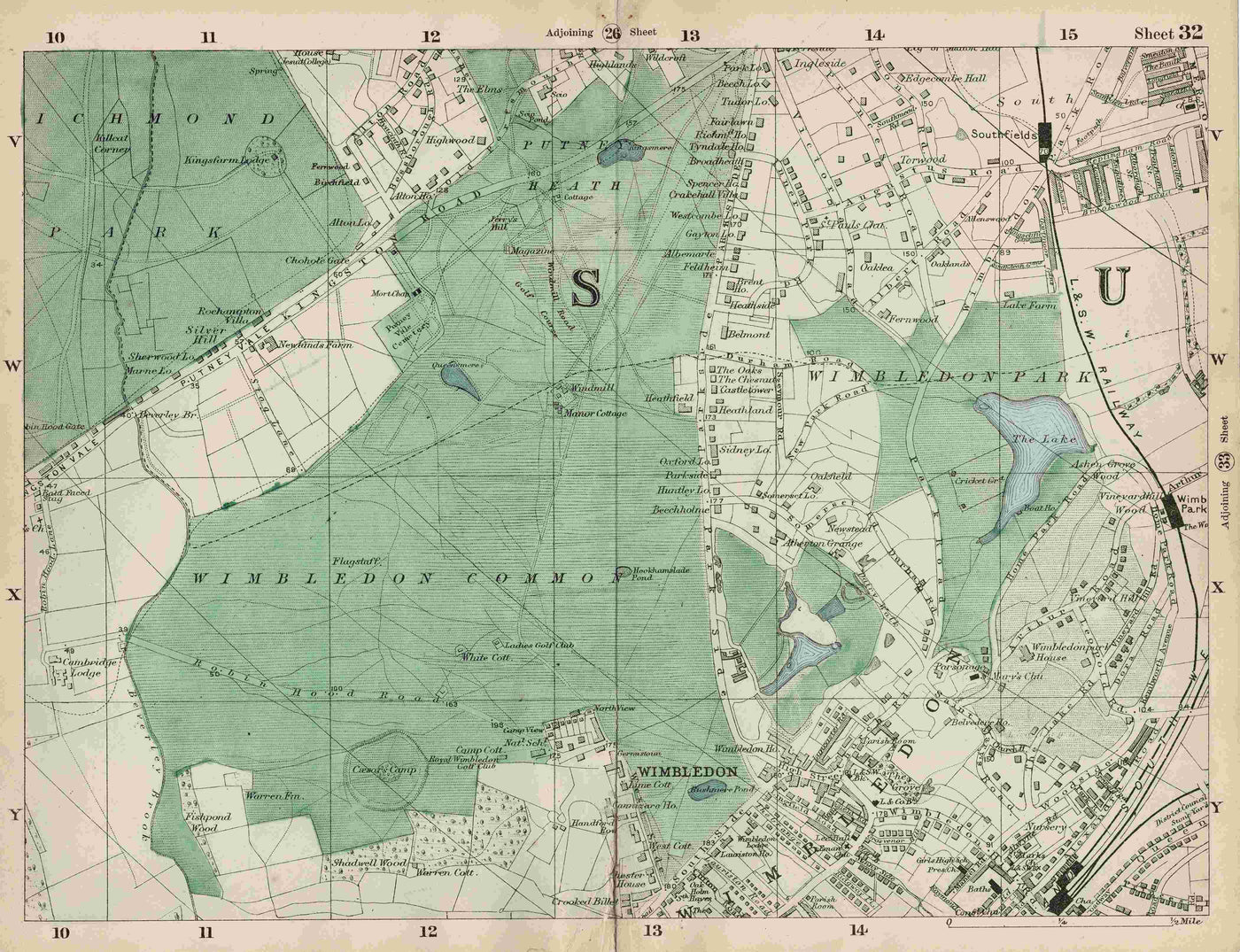 Wimbledon Common and environs antique map 1897