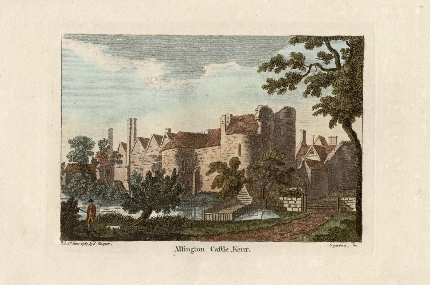 Allington Castle Kent antique print published 1784