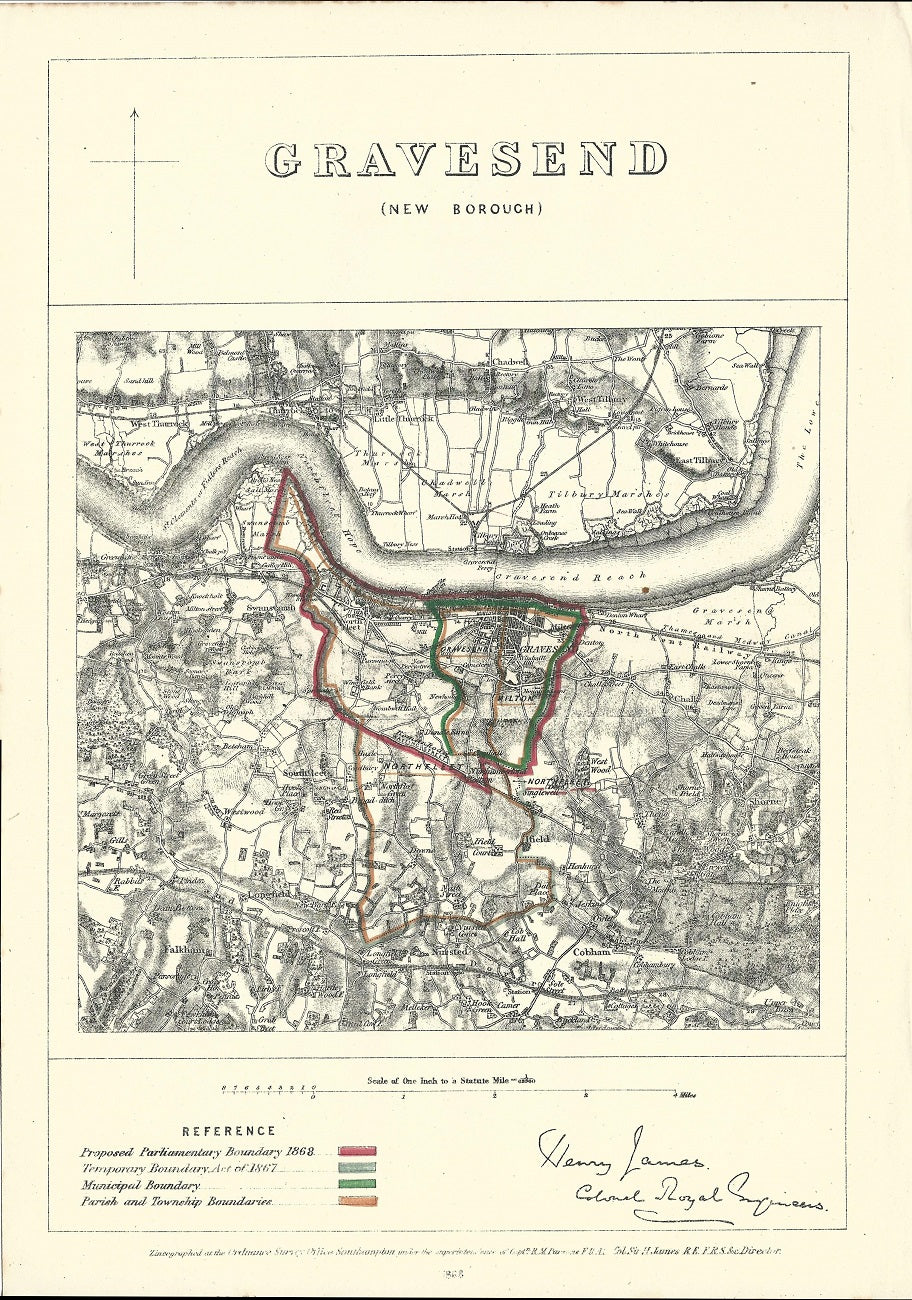 Gravesend Boundary Commission Report antique map 1868