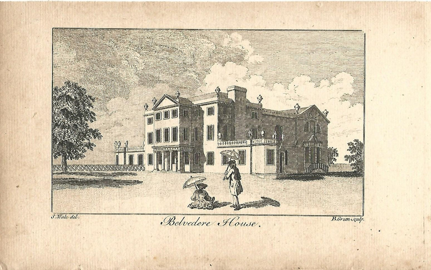 Belvedere House Kent antique print published 1776