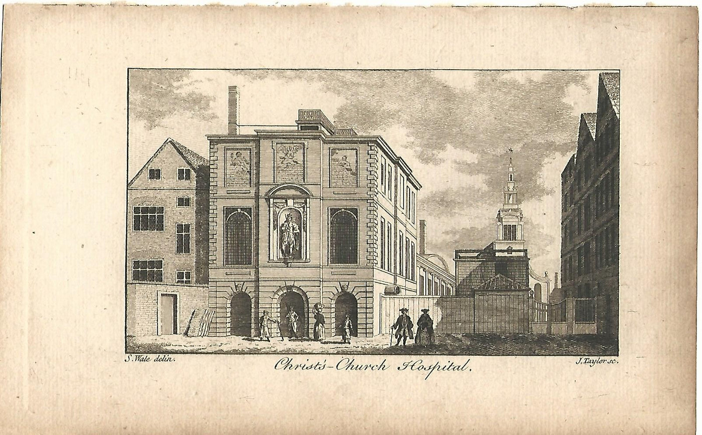 Bluecoat School Christ's Hospital antique print 1776