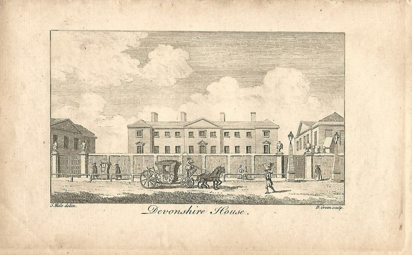 Devonshire House antique print published 1776