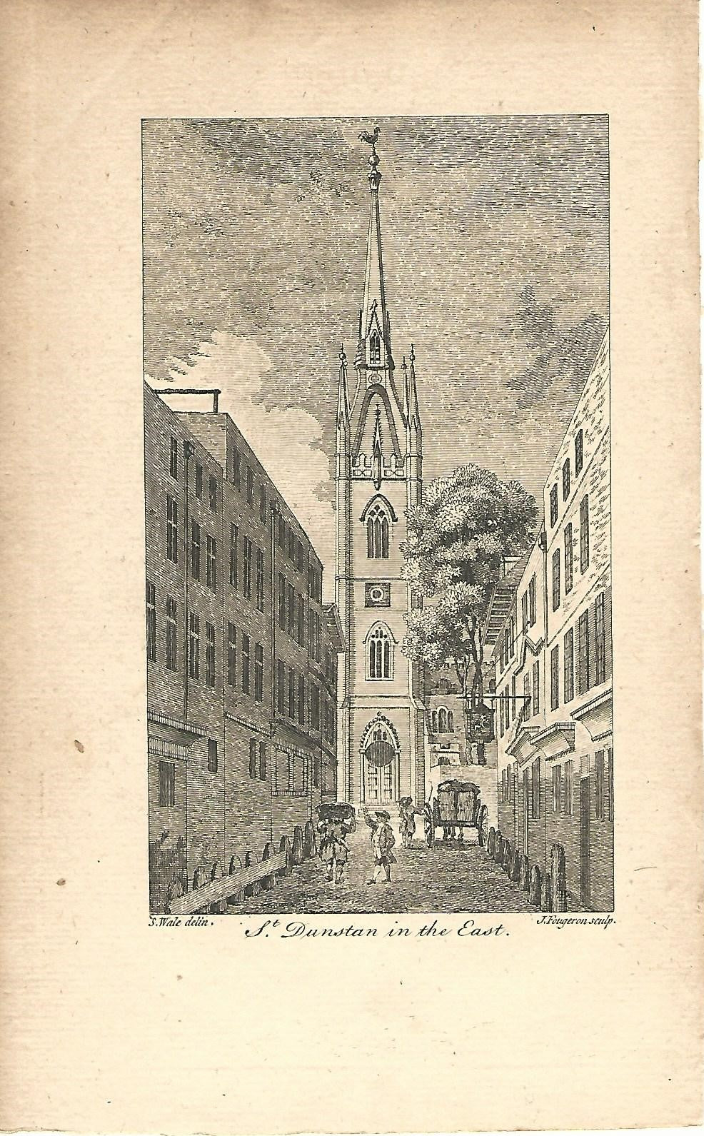 St Dunstan in the East antique print published 1776