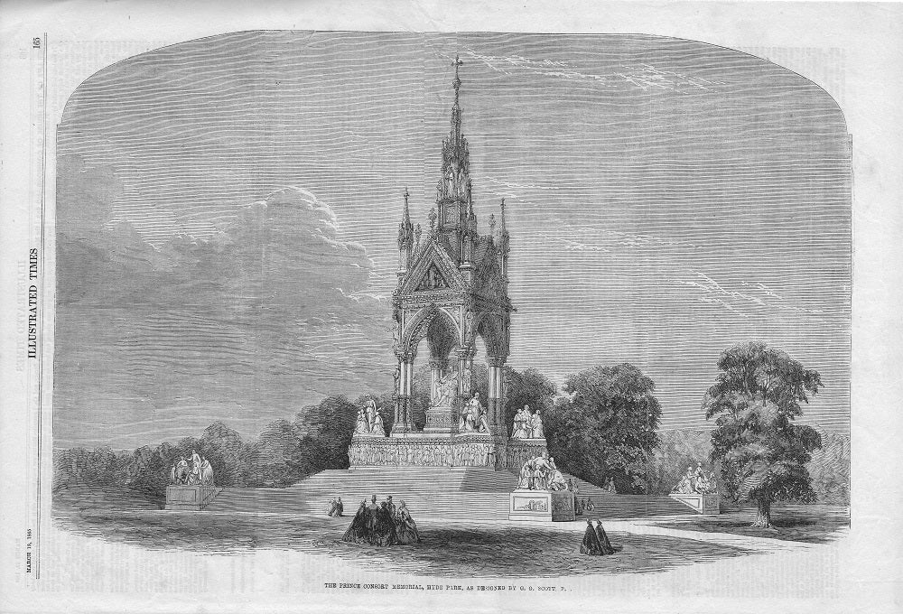 Albert Memorial Kensington Gardens original antique print 1865