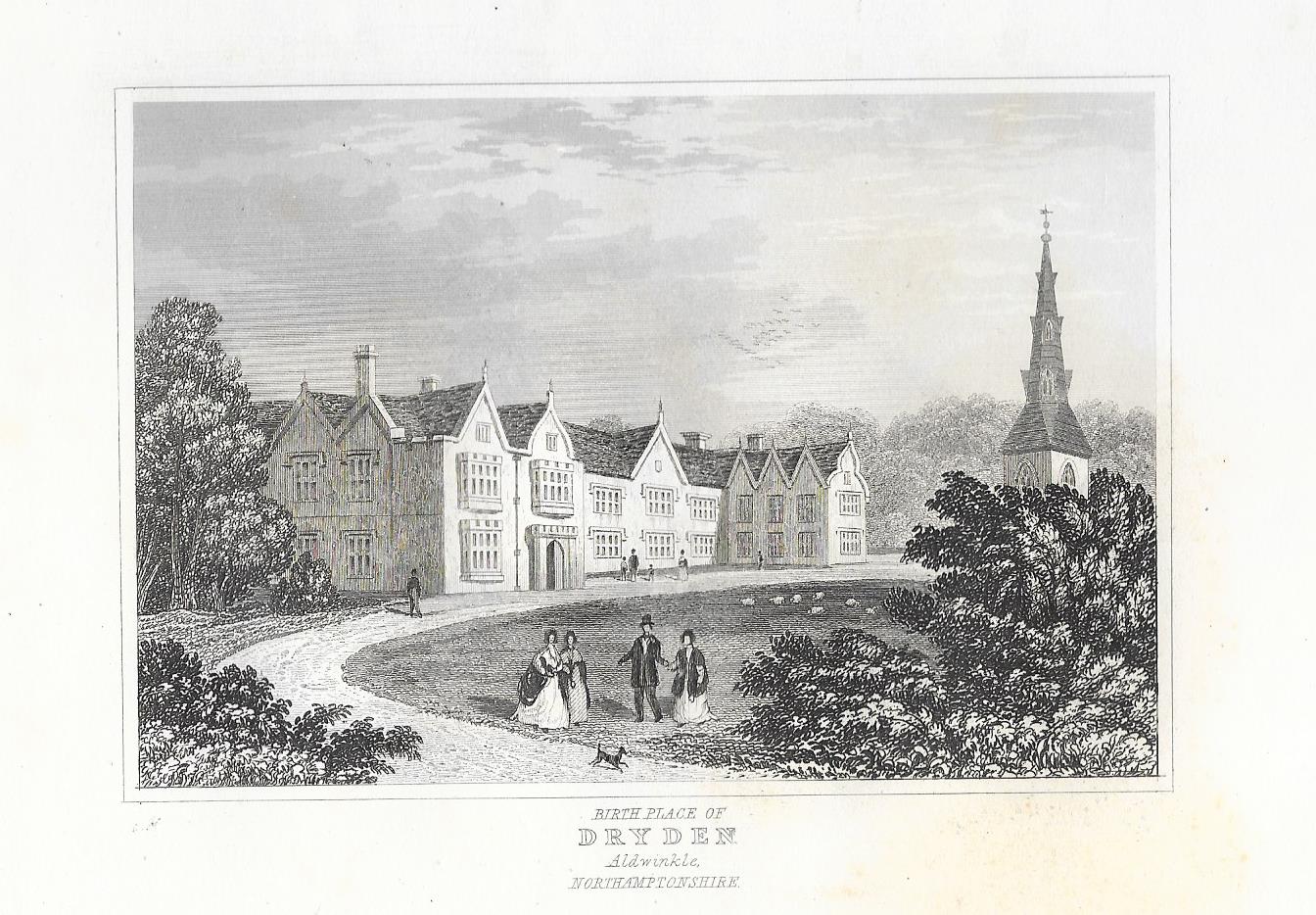 Aldwincle Northamptonshire birth-place of Dryden antique print 1845