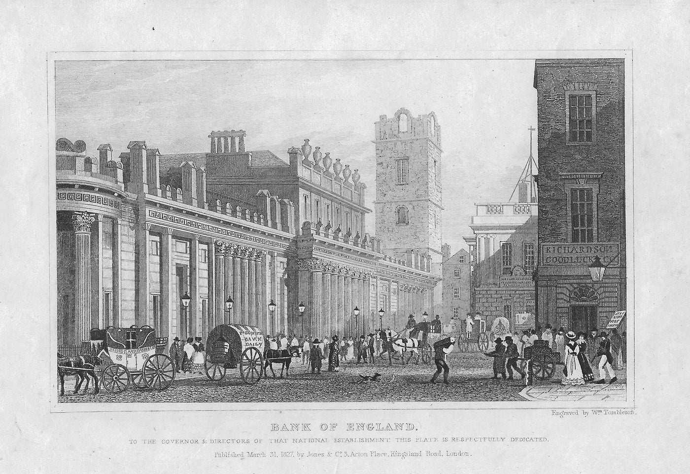 Bank of England London antique print published 1830