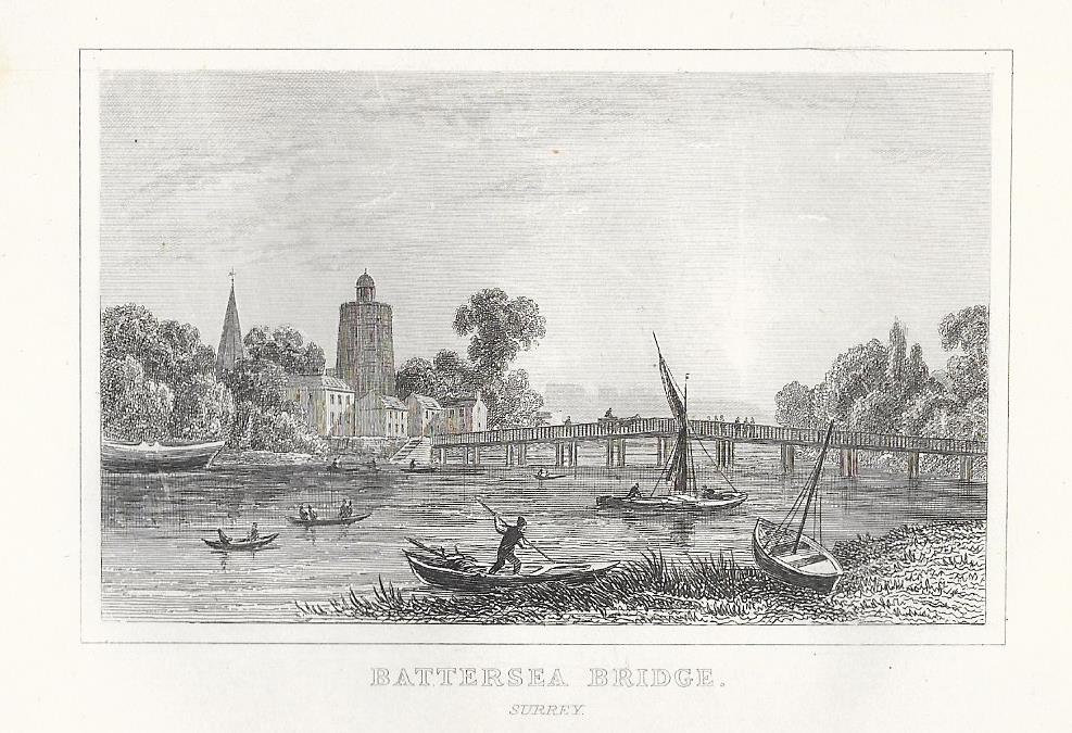 Battersea Bridge antique print 1845