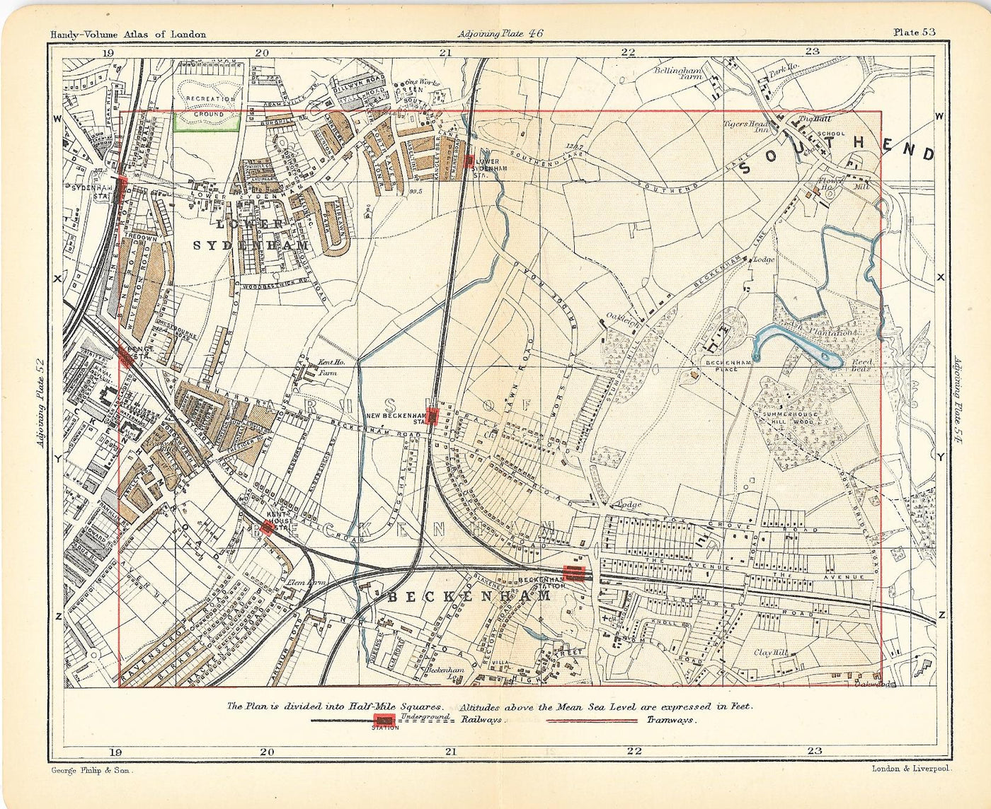 Beckenham Kent antique map 1891