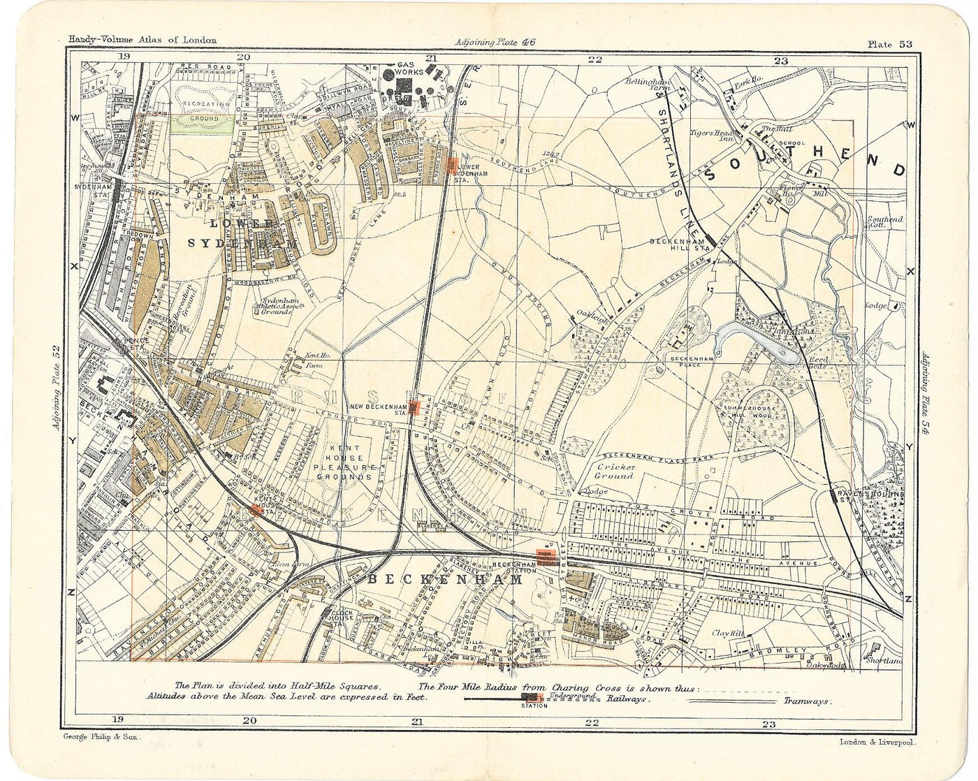 Beckenham Kent antique map 1902