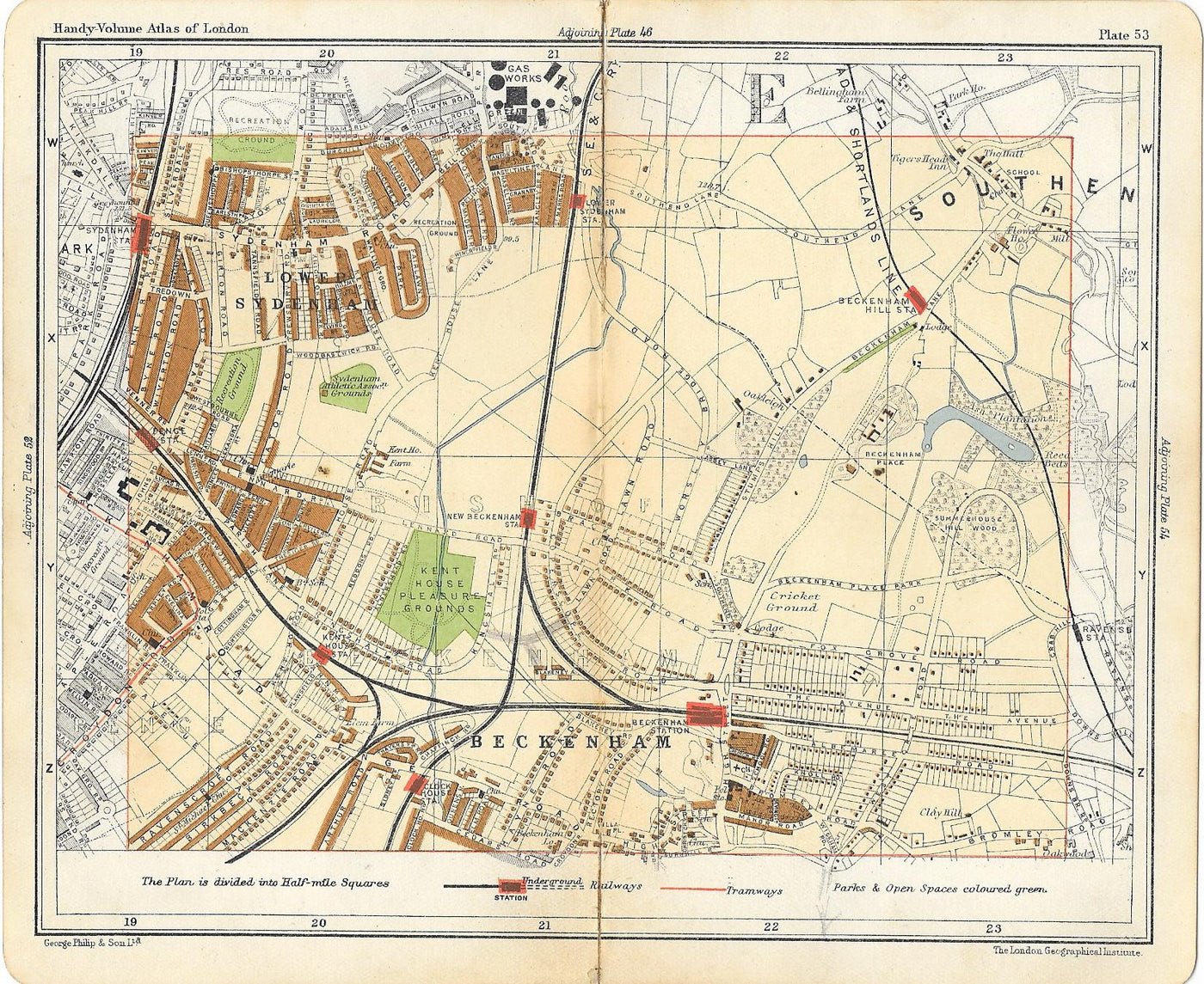 Beckenham Kent antique map