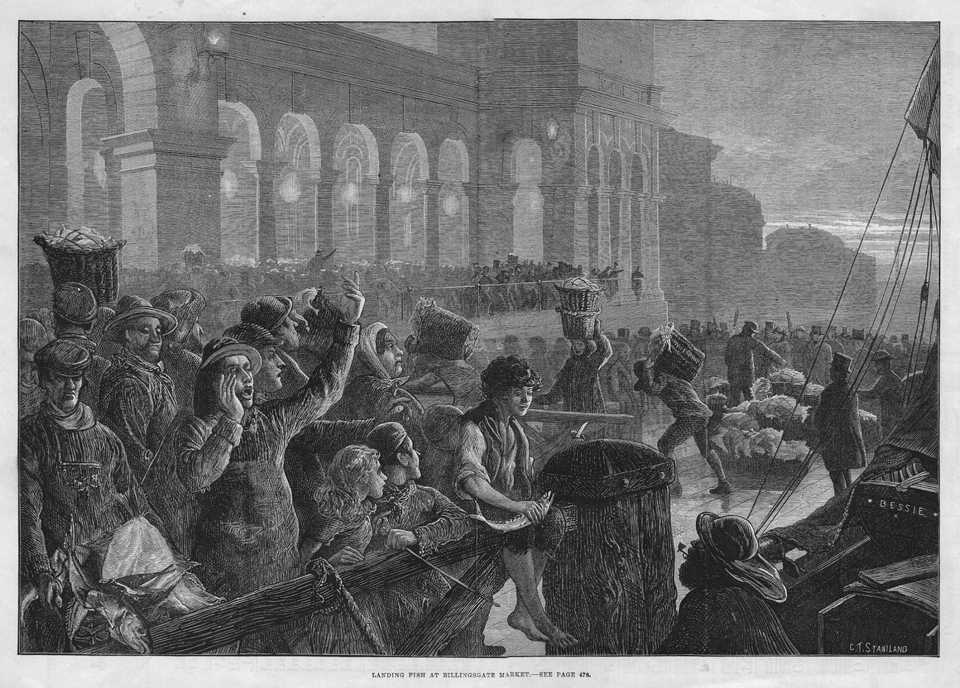 Billingsgate Market City of London antique print 1890